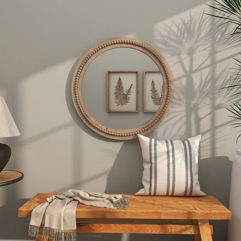 Contemporary Wood Distressed Wall Mirror with Beaded Detailing - Brown or White