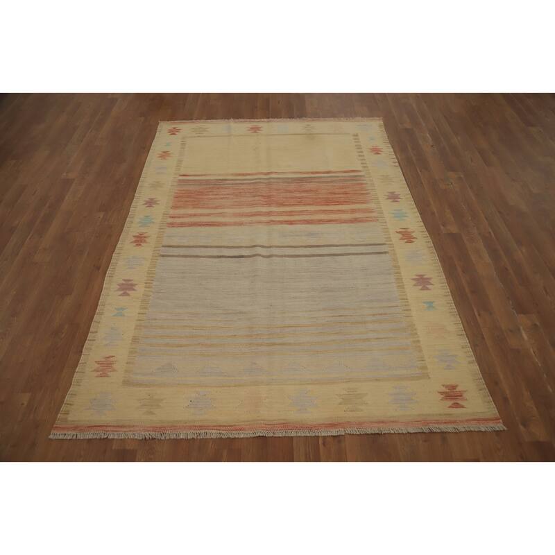 Hand Woven Oriental 100% Wool Carpet Southwestern Tribal Multi-Colored Kilim Area Rug - 6' 9'' X 4' 9''