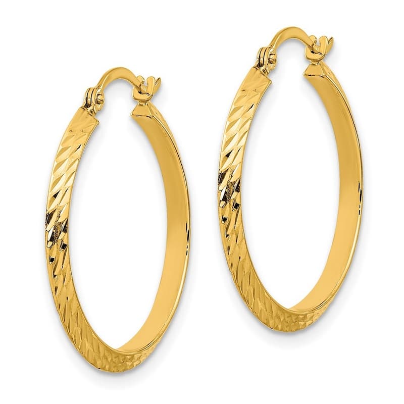 Curata 14k Yellow Gold Polished Sparkle Cut Hoop Earrings - 26.5x2mm