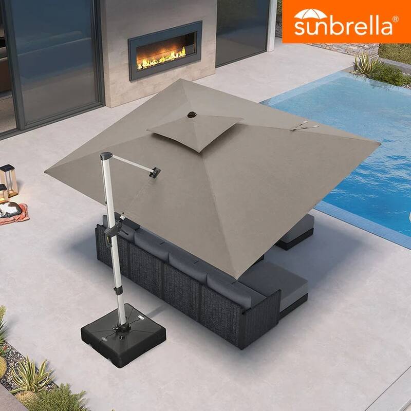 PURPLE LEAF 09x12/10x13 ft Rectangular Sunbrella Patio Cantilever Umbrella with Base