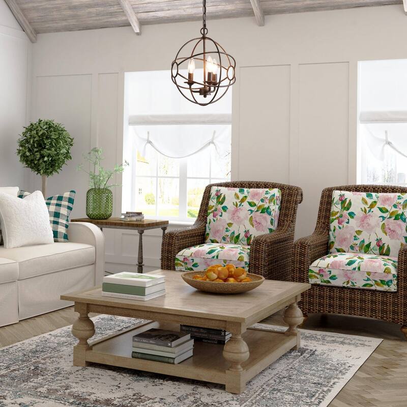 Farmhouse Rustic 3-Light Metal Globe Chandelier Pendant Light for Kitchen Island Dining Room - 12"W x 14"H
