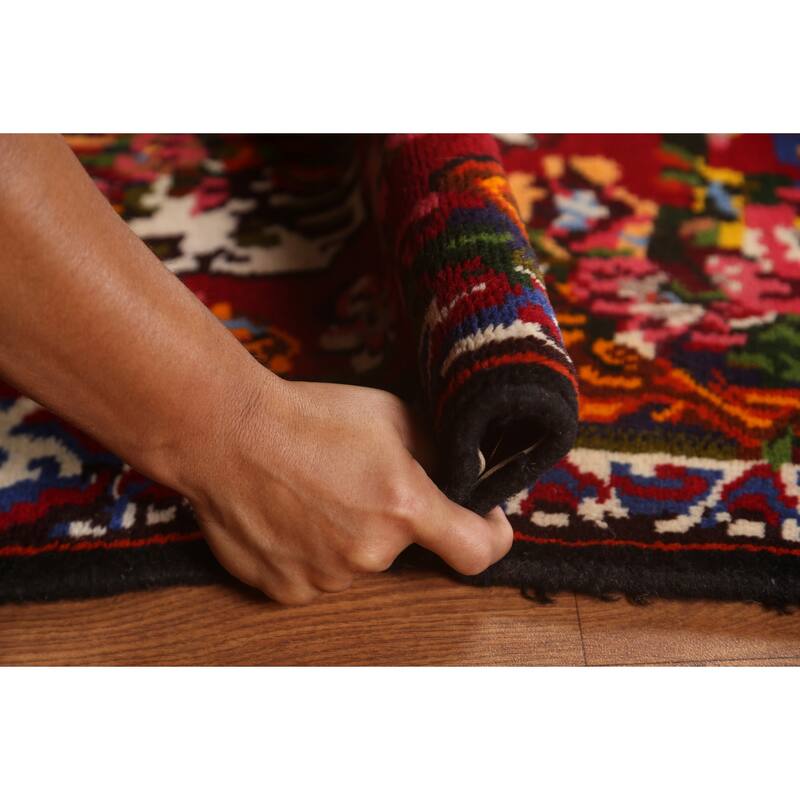 Hand Knotted Oriental 100% Wool Carpet Traditional Floral Navy Blue & Blues Bakhtiari Area Rug - 4' 11'' X 3' 8''