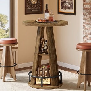 Round Counter Height Bar Table, Wooden High Top Pub Table
