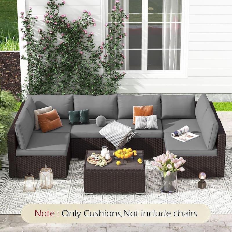 Outdoor Replacement Cushions for Patio Furniture, Waterproof & Non-Slip 4" Sofa Cushions, 6-Seat Conversation Sets, UV-Resistant