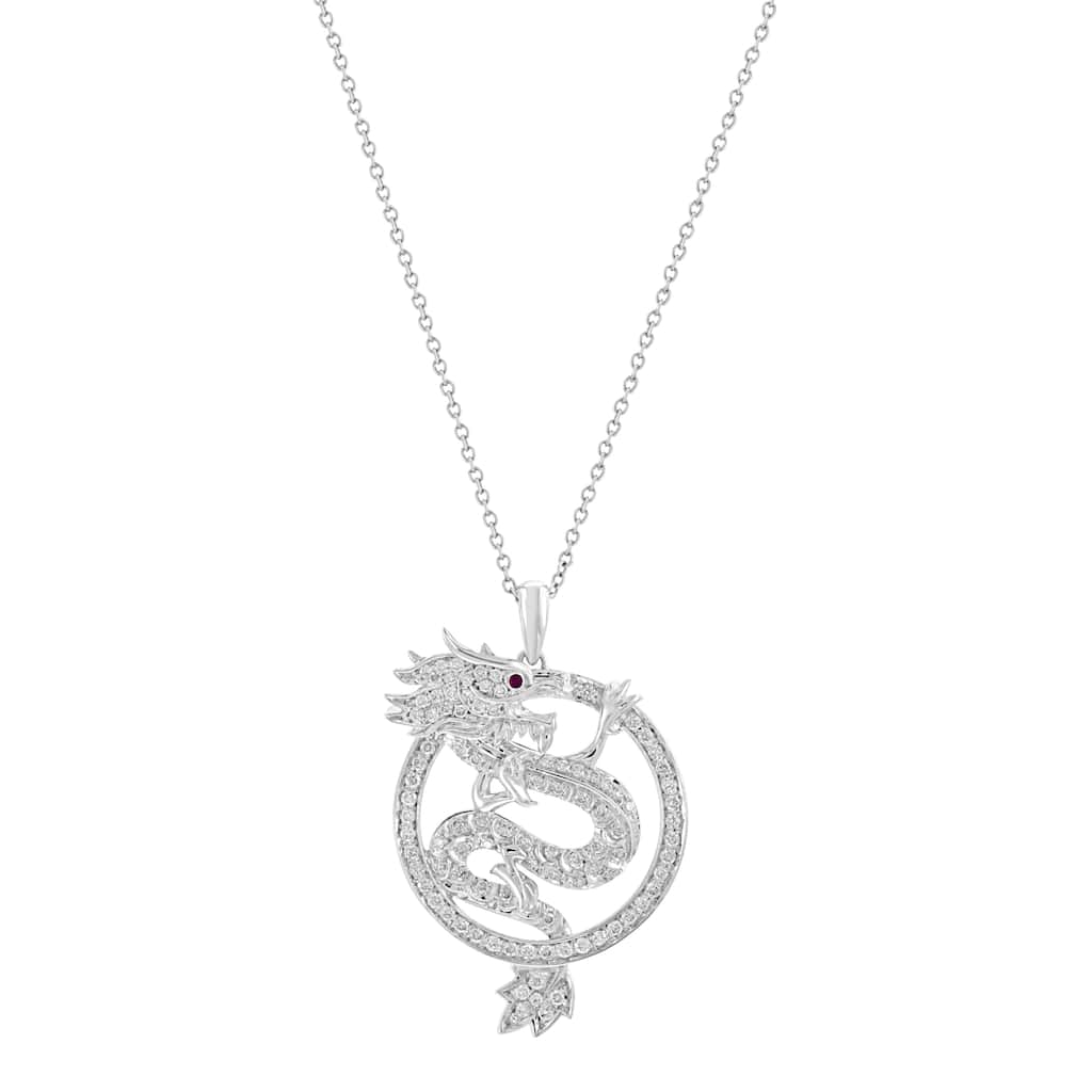 Effy Women's 14K White Gold Diamond,Natural Ruby Pendant Necklace
