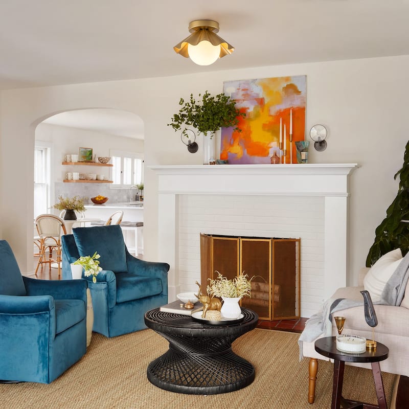 Modern industrial 1-Light Flush Mount Ceiling Light with Opal Glass Shape - Gold - 9.1" W × 6.3" H