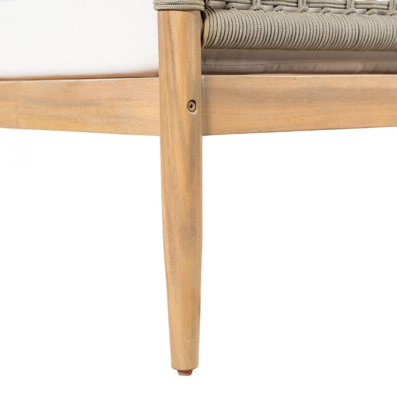 Christopher Knight Home - Outdoor Acacia Wood 3-Seater Sofa with Rope Arms and Cushions