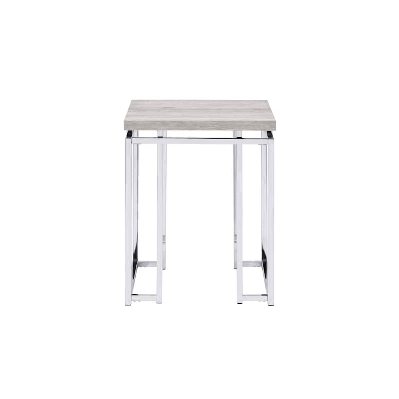Chafik Natural Oak & Chrome Finish End Table - MDF - Chrome,Oak