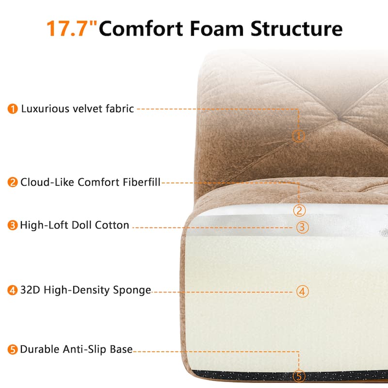 Anmytek Camel Velvet Tufted 2 Seater Cloud Sofa with Anti Slip Design and High Density Sponge for Living Room