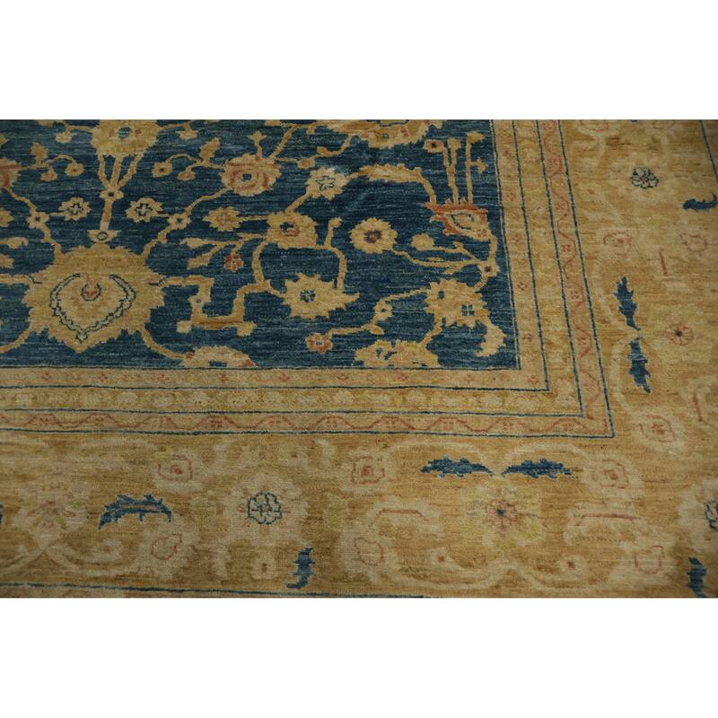 Hand Knotted Oriental 100% Wool Carpet Transitional Floral Navy Blue & Blues Oushak Area Rug - 9' 11'' X 8' 2''