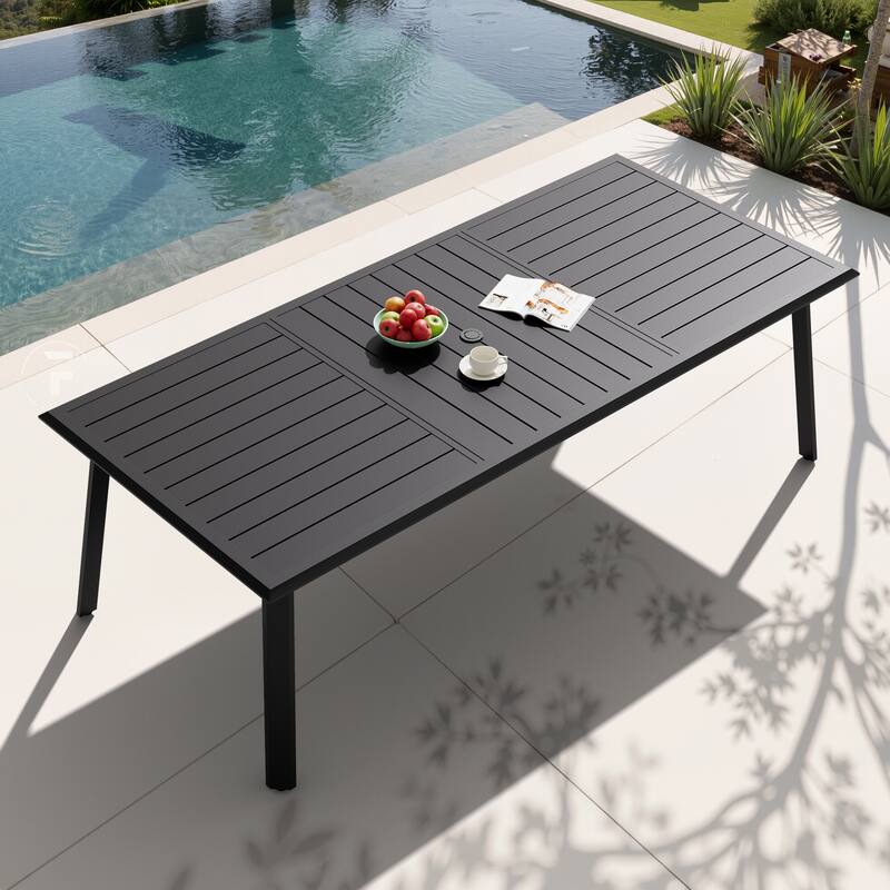 Outdoor Rectangle All-Aluminum Dining Table with Umbrella Hole for 6-12 Person