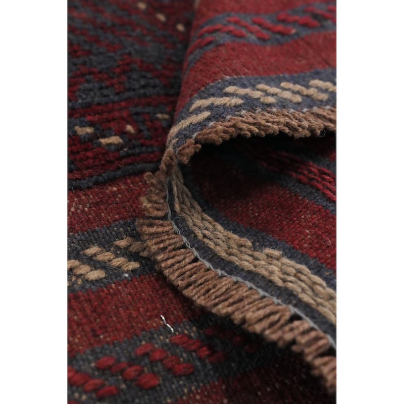 Hand Knotted Oriental 100% Wool Carpet Traditional Tribal Navy Blue & Blues Balouch Runner Rug - 7' 7'' X 1' 10''