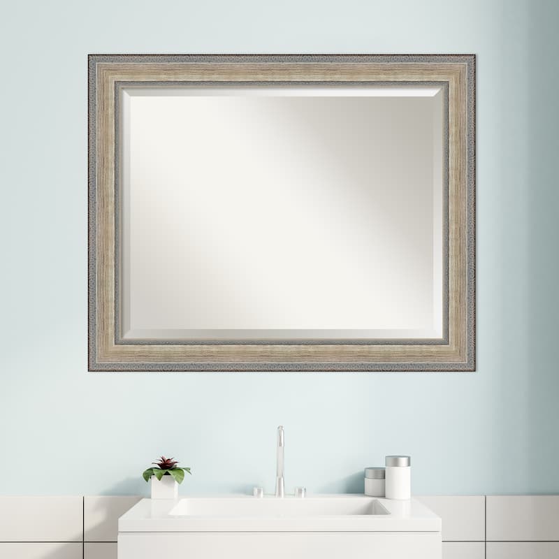 Fleur Silver Beveled Wood Framed Bathroom Vanity Wall Mirror - Fleur Champagne Silver