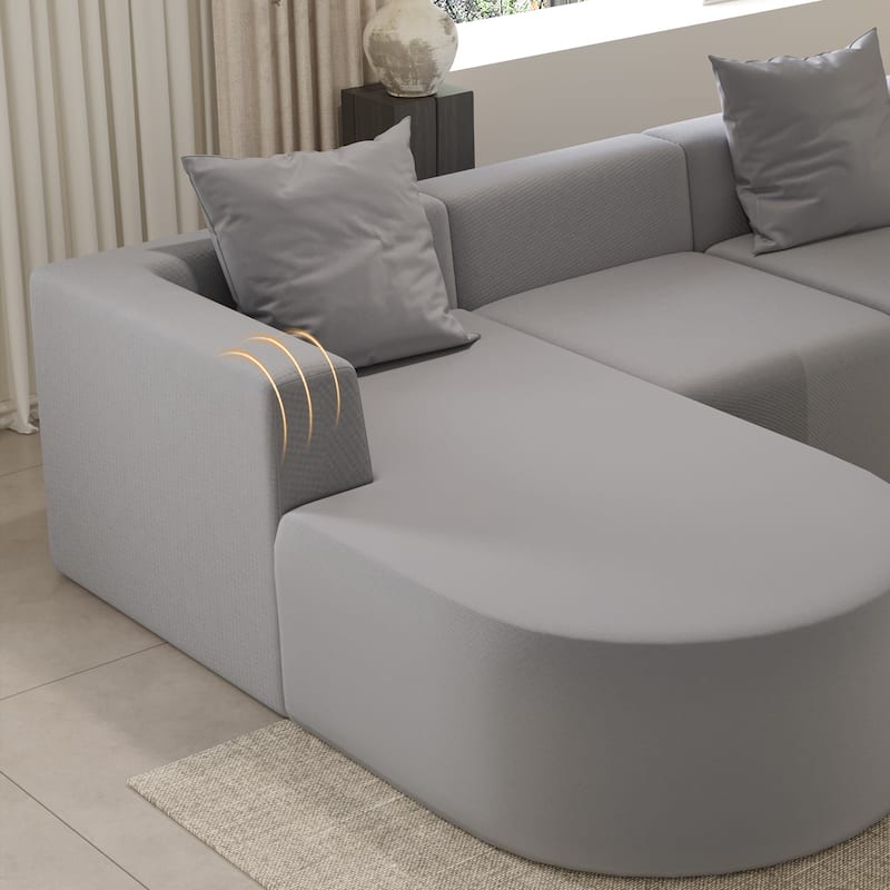 L Shaped Modular Sectional Sofa with Movable Ottoman, Corduroy Boneless Cloud Couch, Full-Compressed Deep Seat Sofa