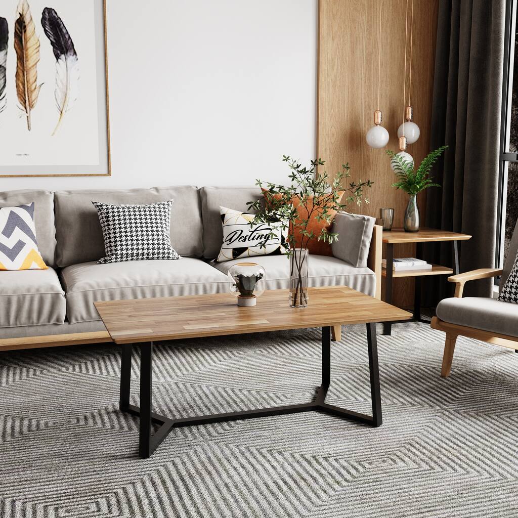 Coffee Table for Living Room, Wood Coffee Table Rectangle