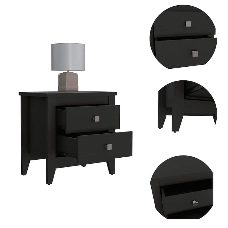 Windsor 2-Drawer Nightstand Black Wengue，Suitable for bedrooms,living rooms,apartments