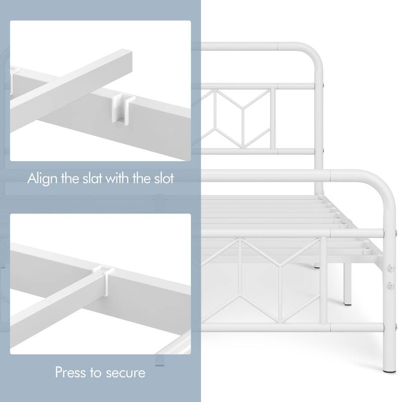Yaheetech Metal Bed Frame with Diamond Pattern Headboard
