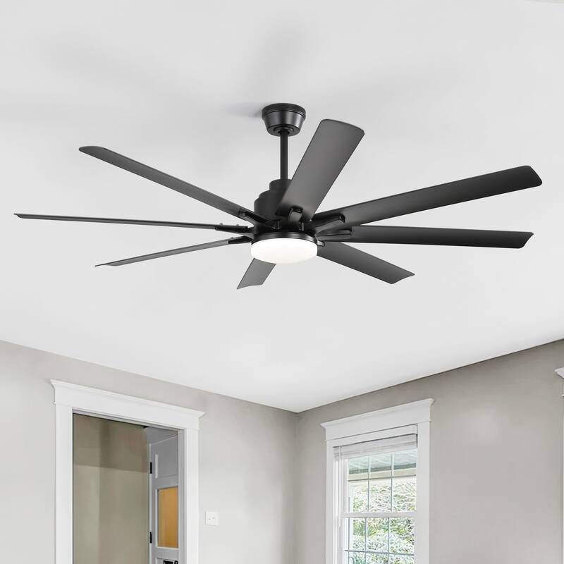 52 Inch Flush Mount Smart Ceiling Fan with Light, APP and Remote Control, Low Profile - 52 inch - Black With Black ABS Blades（Non-smart)