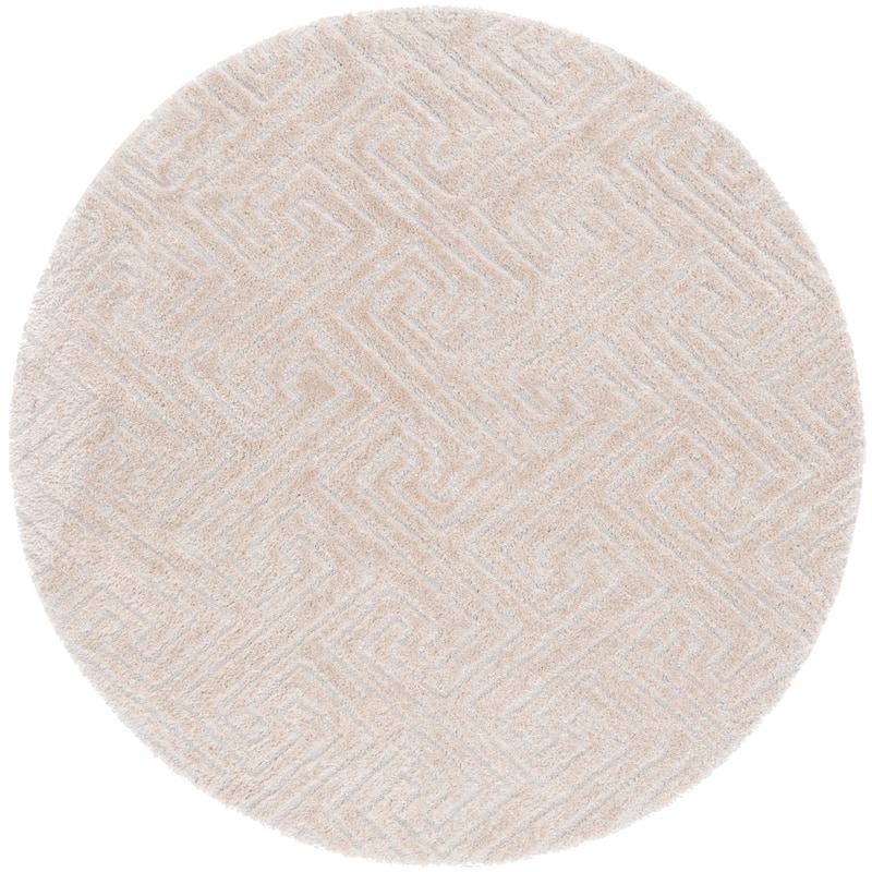 SAFAVIEH Tahoe Shag Nieki Geometric 1.2-inch Thick Rug - 6'7" Round - Beige - Round