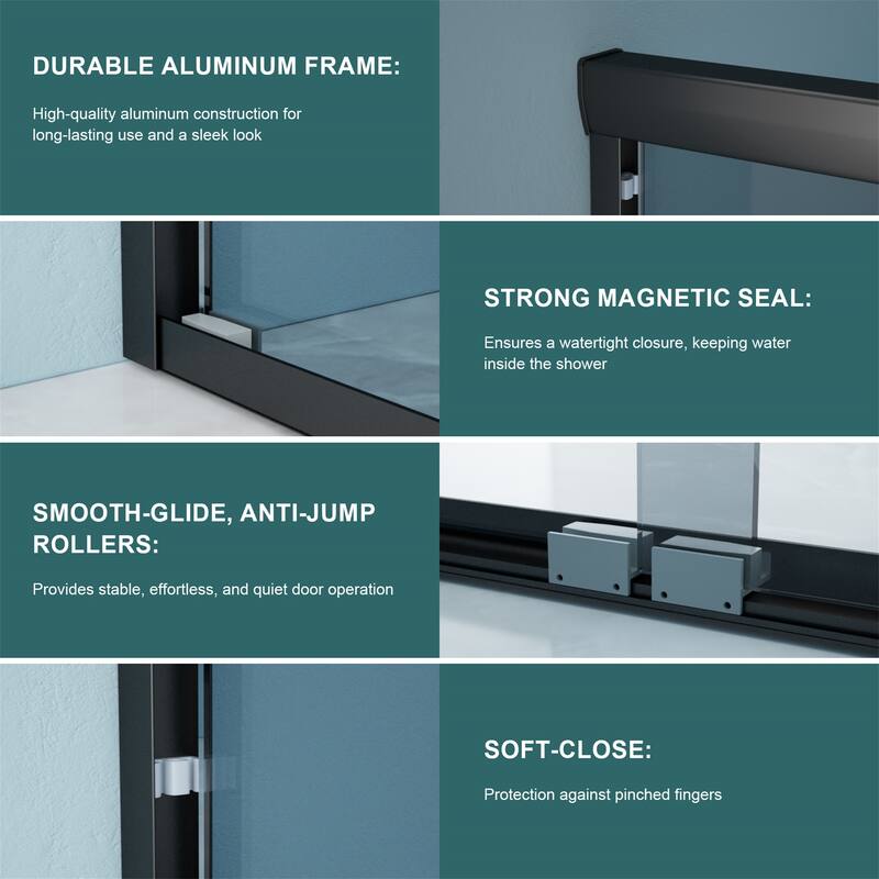 Double Sliding Shower Door w/ 8mm Tempered Glass,Stainless Steel Frame