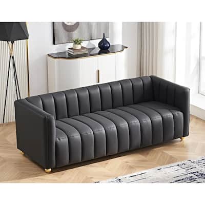 Glam Fabric Upholstered Solid Wood Frame 82.7" Art Deco Sofa