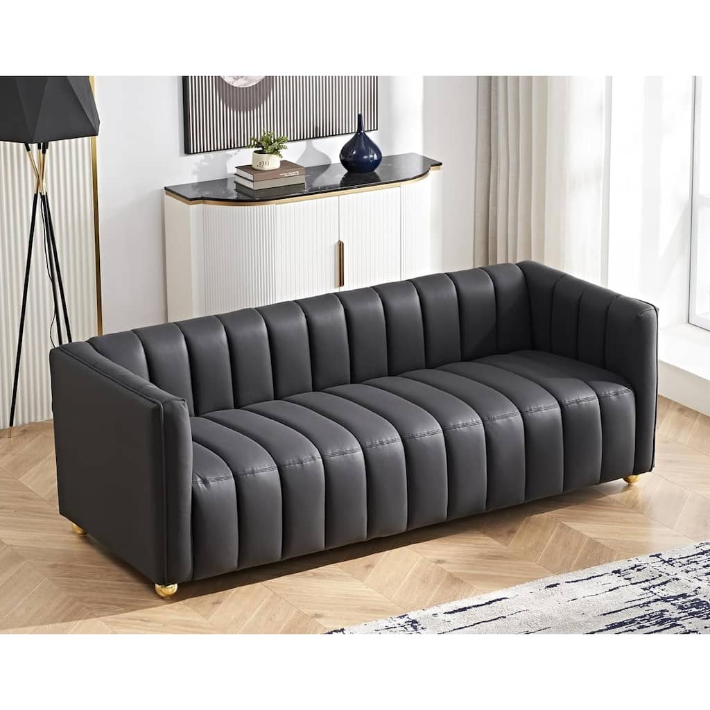 Glam Fabric Upholstered Solid Wood Frame 82.7" Art Deco Sofa