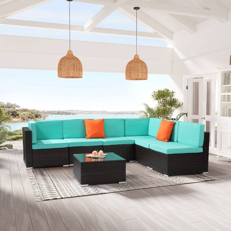 Karlhome 7-Piece Outdoor Patio Conversation Set Wicker Sectional Sofa Set