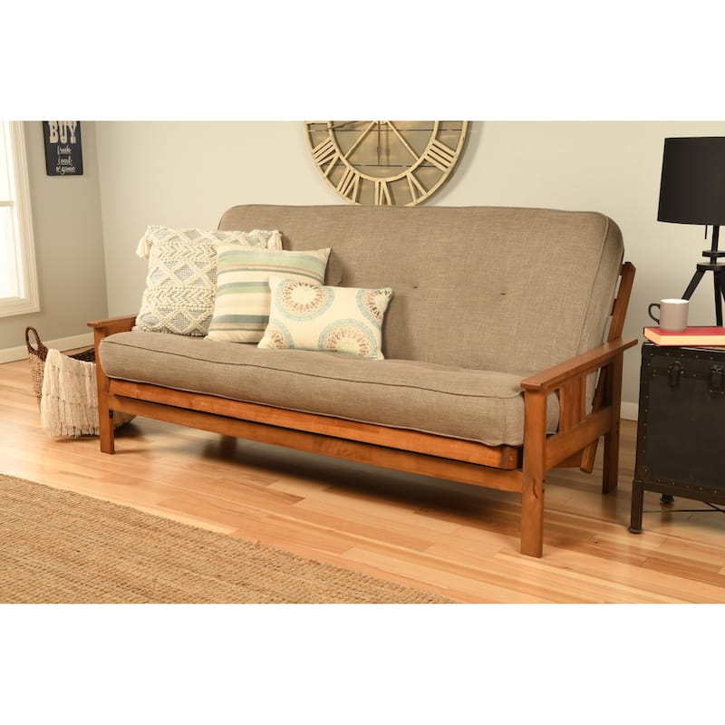 Porch & Den Kern Beli Grey/Brown Linen/Wood Futon Set - Brown/Grey