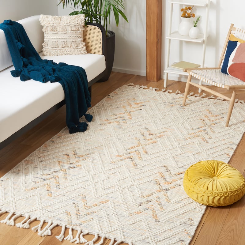 SAFAVIEH Handmade Natura Jemiina Boho Jute & Wool Braided - 3' x 5' - Ivory/Orange - Rectangle