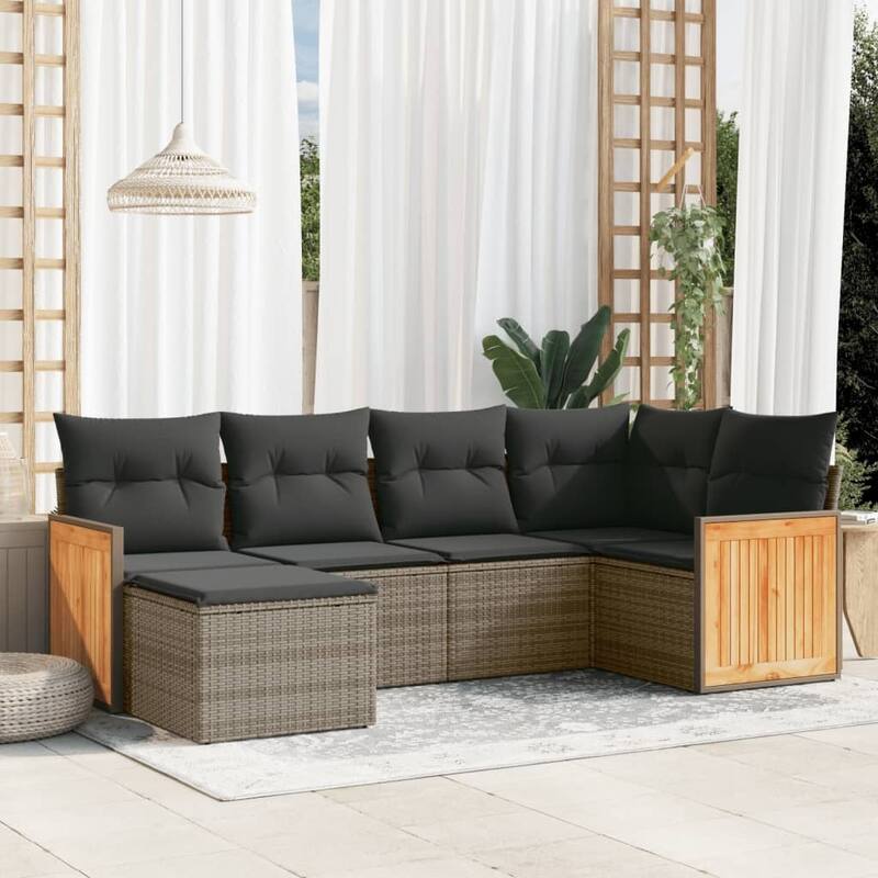 vidaXL Patio Sofa Set with Cushions Outdoor Conversation Furniture Poly Rattan - Grey - 24.4 x 24.4 x 27.2