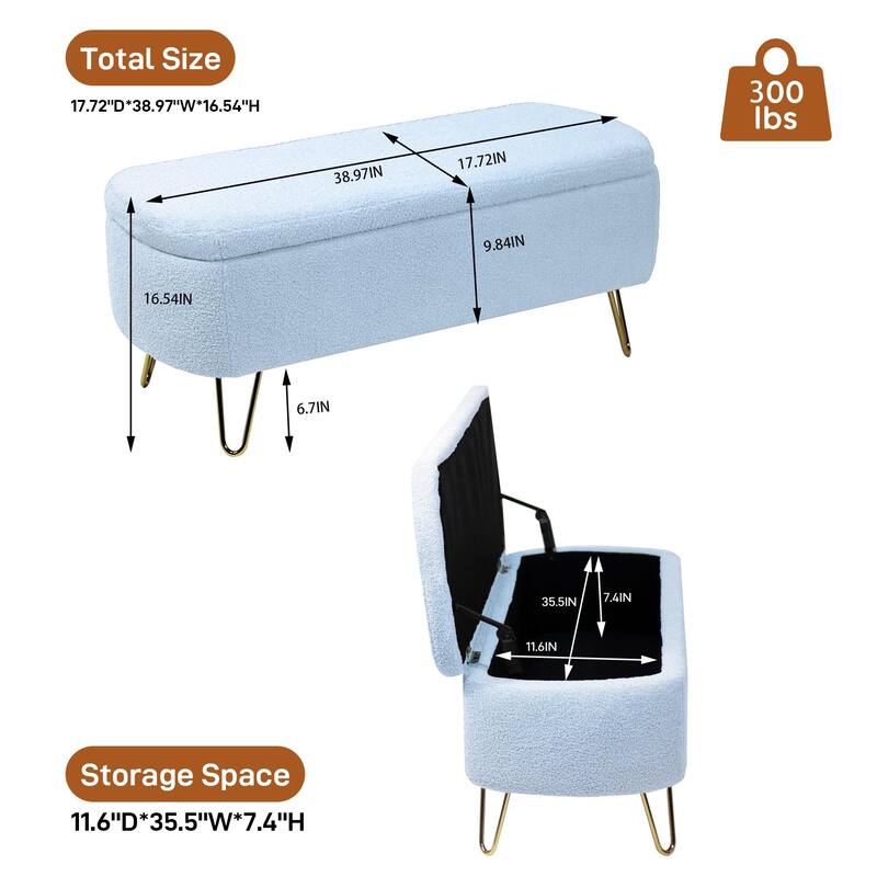 Ouyessir Modern Sherpa Storage Bench, Ottoman with Storage