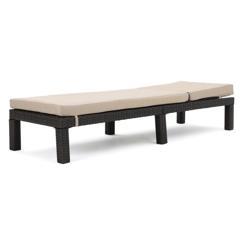 Roomfitters Puerta Outdoor Wicker Chaise Lounge with Water Repellent Cushion, Dark Brown and Beige