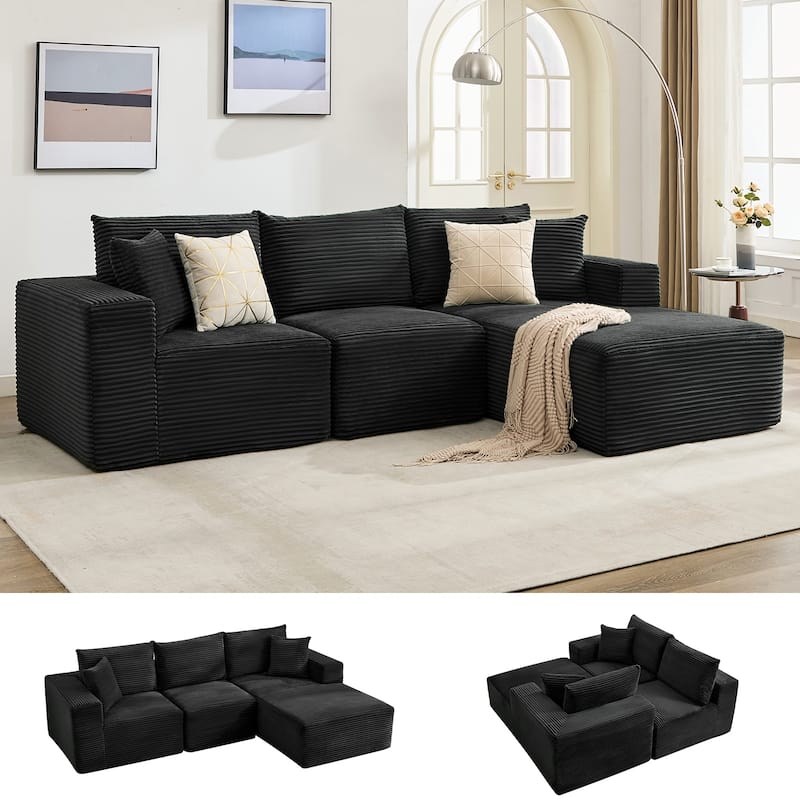 109'' Corduroy Modular Sectional Sofa with Chaise - Right Black