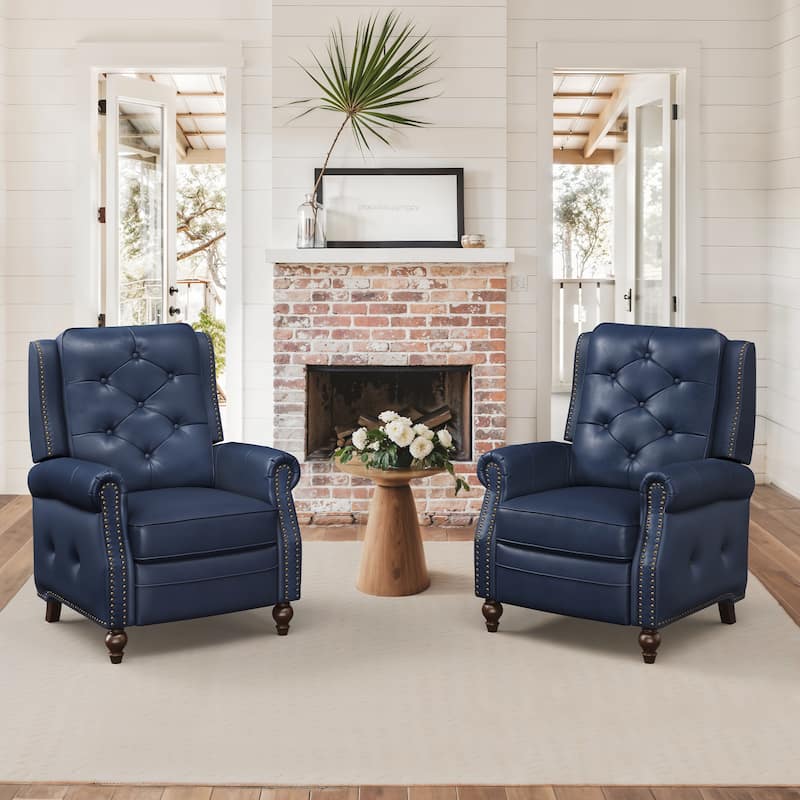 Leather Recliner Chair Accent Chairs for Living Room Set of 2 - Blue