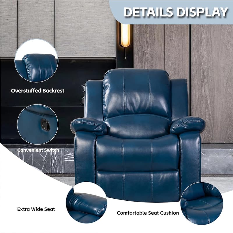 Faux Leather Manual Recliner Chair, Overstuffed Headrest, Footrest On