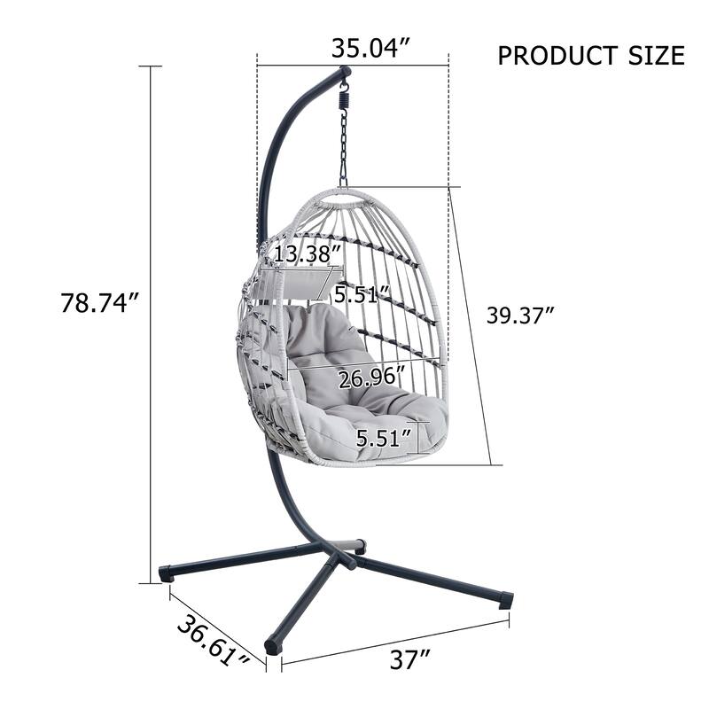 Rustproof Hanging Chair with Plush Cushion, Outdoor Egg-Shaped Swing Chair with a Non-slip Octopus Base