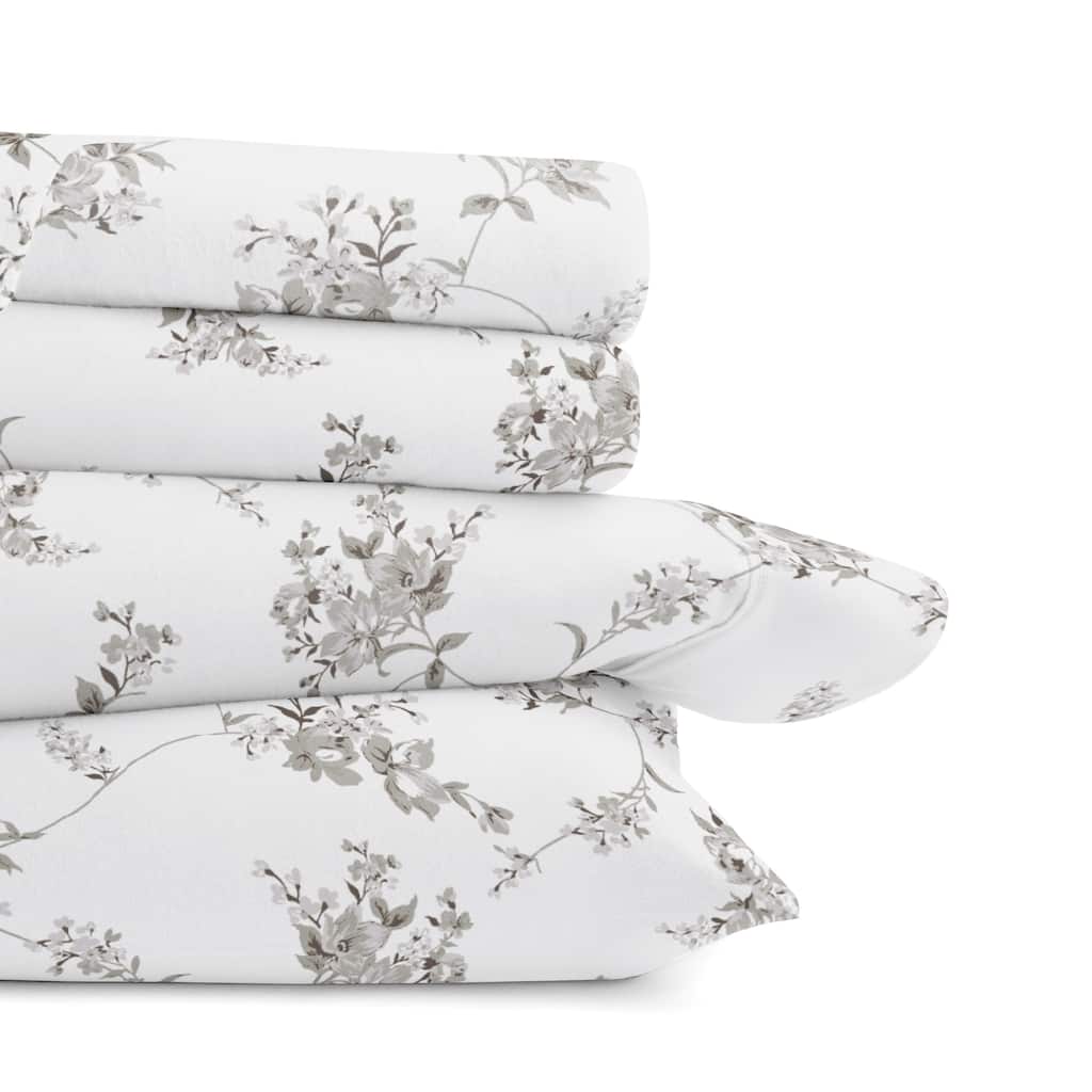 Becky Cameron Sylvan Rose 4 Piece 100% Cotton Brushed Flannel Deep Pocket Bed Sheet Set