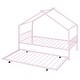 preview thumbnail 7 of 13, Pink Twin Size Metal House Bed with Trundle & Roof