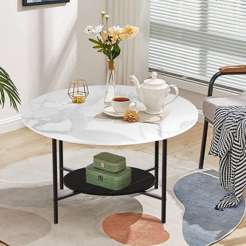 Modern Coffee Tables Round 2 Tier Sintered Stone Tabletop - 31.5" W x 18.7" H