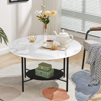 Modern Coffee Tables Round 2 Tier Sintered Stone Tabletop - 31.5" W x 18.7" H