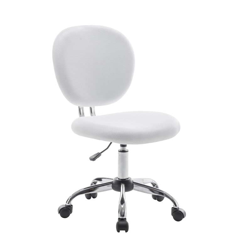 Porthos Home Elsy Mesh Upholstered Armless Office Chair with Chrome Roller Base - White