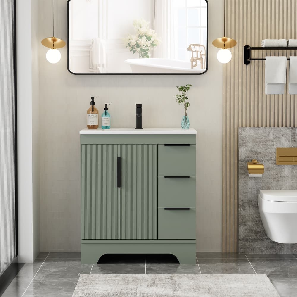 Vertical Stripes Bathroom Vanity Set with Sink Top & Faucet