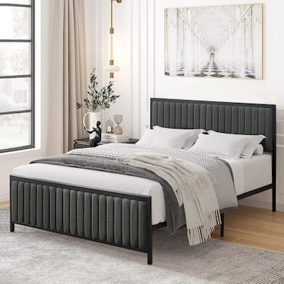 Javlergo Bed Frames with Upholstered Tufted Headboard and Footboard, Heavy Duty Steel Slats Platform, No Box Spring Needed