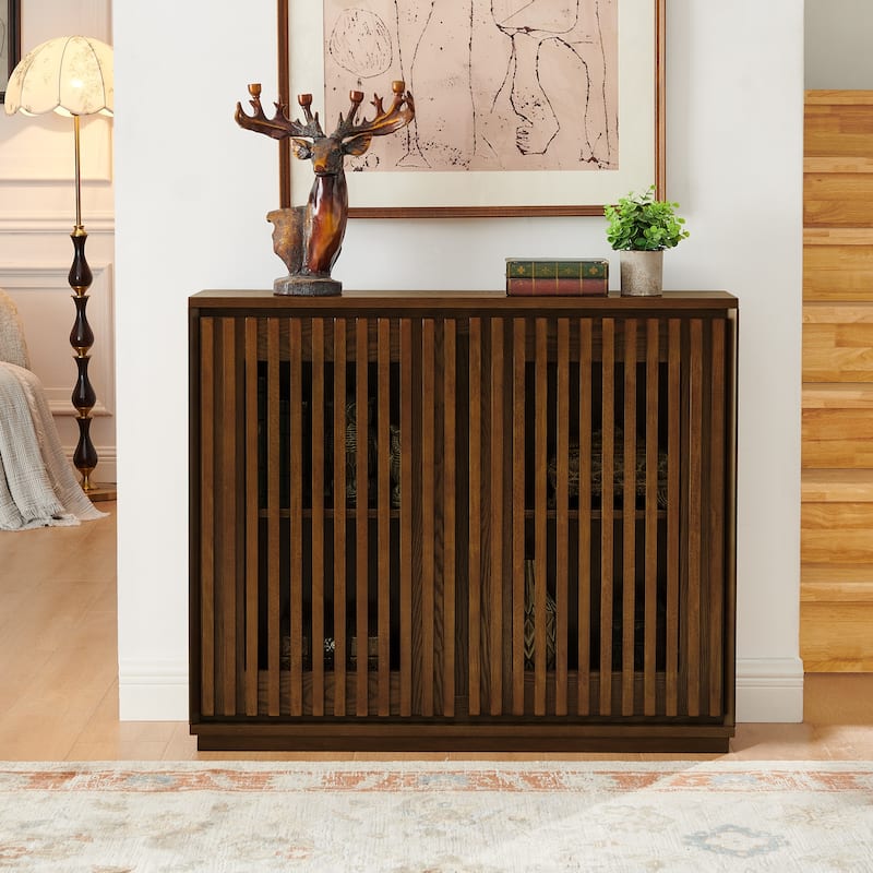 Modern Sideboard Cabinet with 2 Outlet Holes, Buffet Cabinet Storage Cabinet with Fluted Hollowed Out