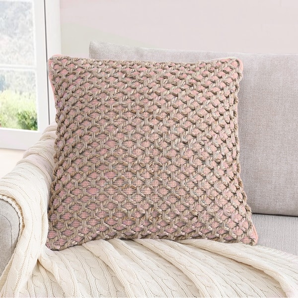 slide 2 of 5, Boho Living Jada Braided Cotton/Jute Throw Pillows 20x20 - Blush
