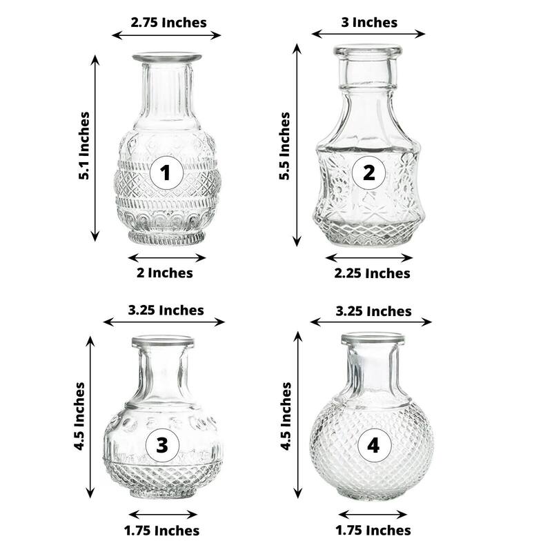 Set of 4 Clear Glass Flower Vases