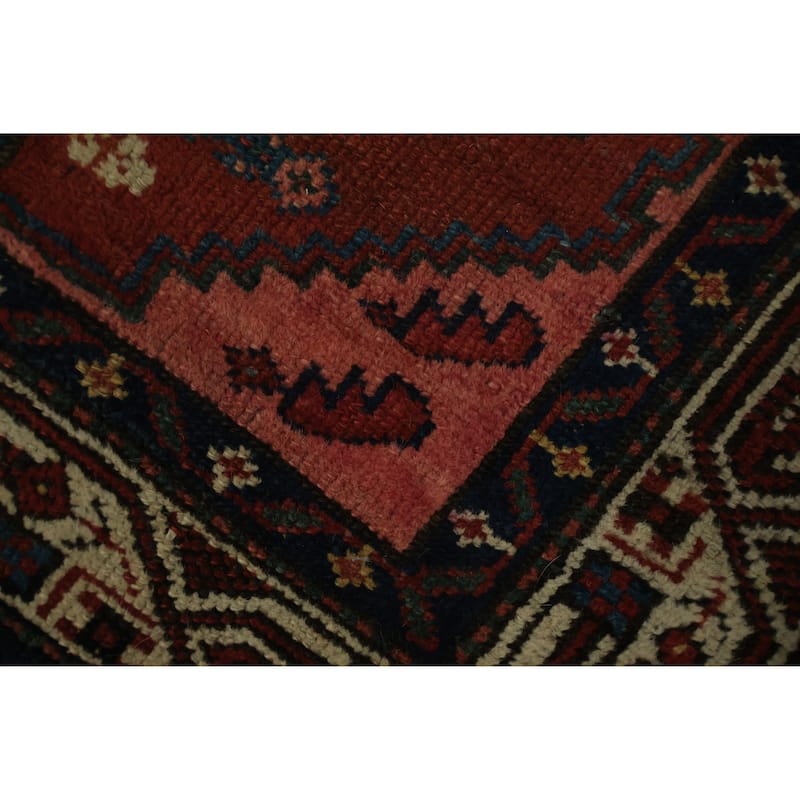 Hand Knotted Oriental 100% Wool Carpet Traditional Geometric Red Malayer Area Rug - 3' 9'' X 2' 6''