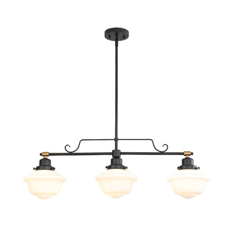 Vintage 3-Light School House Glass Linear Chandelier