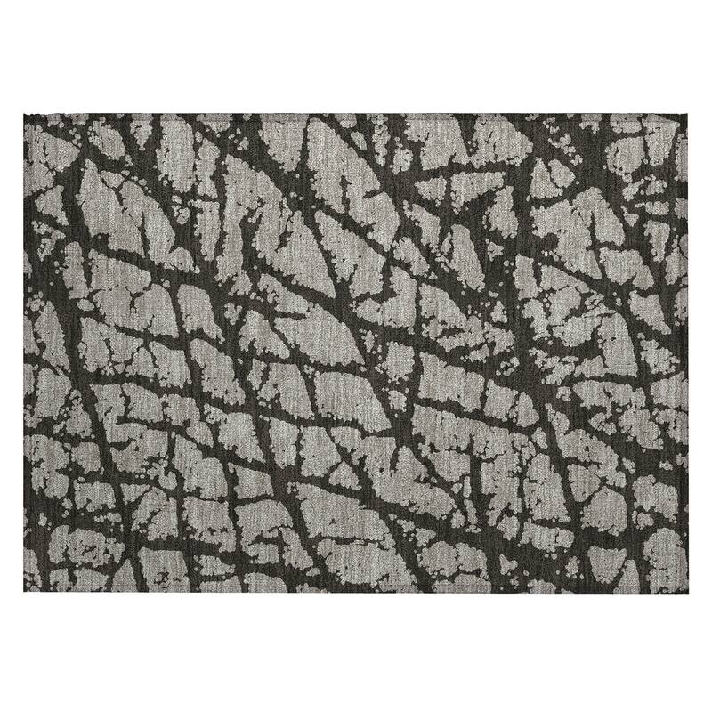 Machine Washable Indoor/ Outdoor Transitional Gray Crackle Chantille Rug