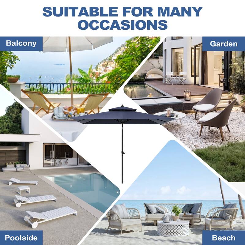 Pellebant 9 x 5 Ft Outdoor Double Top Market Umbrella with Wheels Base